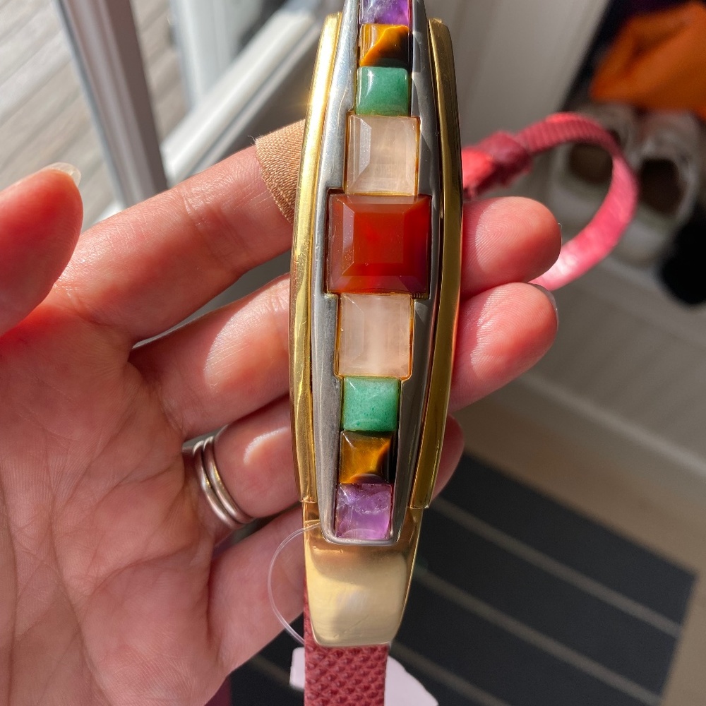 Judith Leiber Skinny Belt With Gemstone Buckle